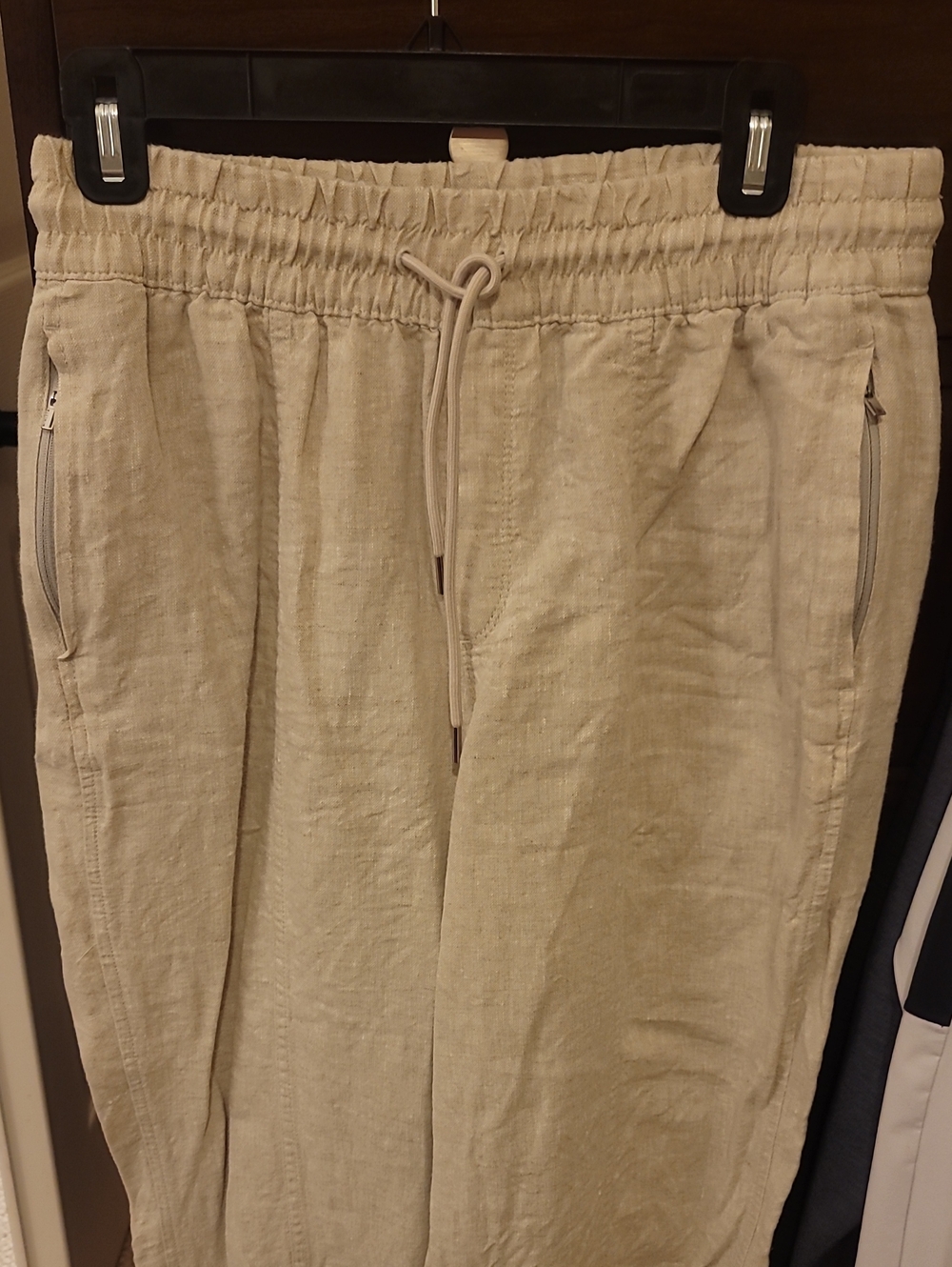 NWOT Athleta Women's 100% Linen Drawstring Straight Leg Pant in Oatmeal S
